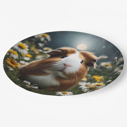 Braune und weiße Guinea Schweinemond und Milchprod Pappteller (Schrägansicht)