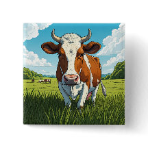 Braune und weiße Kuh auf einer Wiese stehend