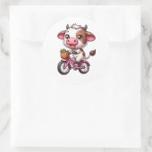 Braune und weiße Kuh Reiten Runder Aufkleber (Tasche)