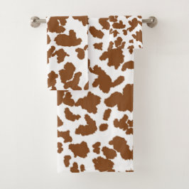 Braune und weiße Kuh verbergen Pelzmuster Badhandtuch Set