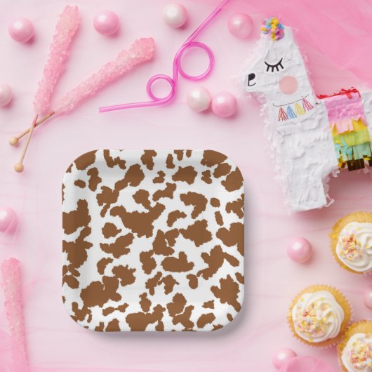Braune und weiße Kuh verbergen Pelzmuster Pappteller (Party)