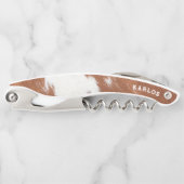 Braune und weiße Kuhweide realistische Textur Kellnermesser (Vorderseite)