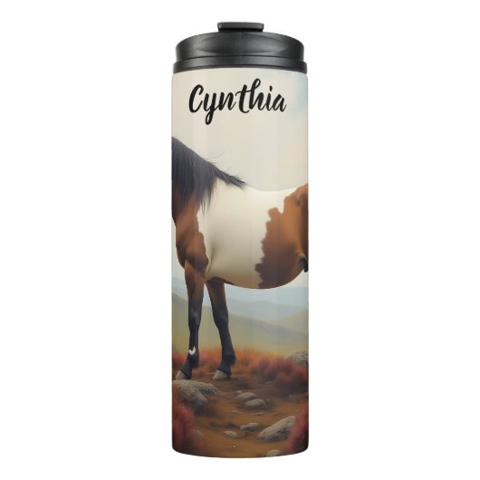 Braune und weiße Shetland Pony Thermosbecher (Vorderseite)