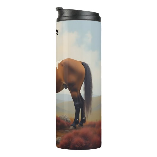 Braune und weiße Shetland Pony Thermosbecher (Nach rechts gedreht)