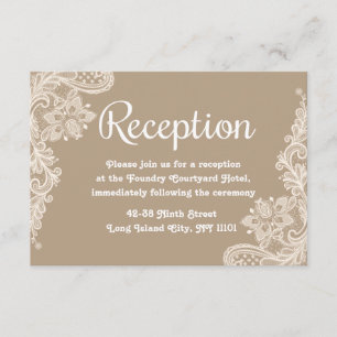 Braune und weiße Spitzen Hochzeitsempfang mit flor Begleitkarte
