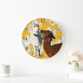 Braune und weiße Wolle Alpacas mit Kakteen-Blume, Große Wanduhr (Zuhause)