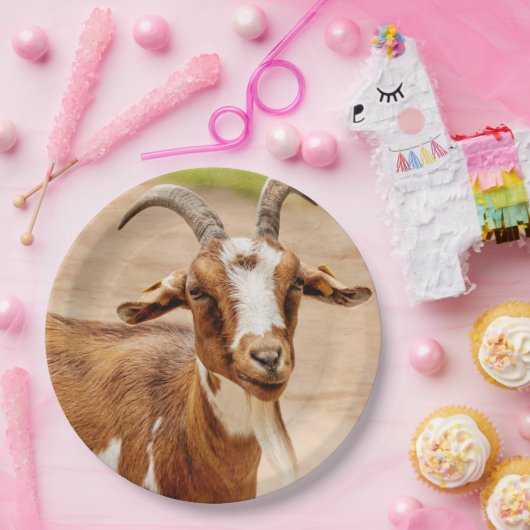 Braune und weiße Ziege Pappteller (Party)