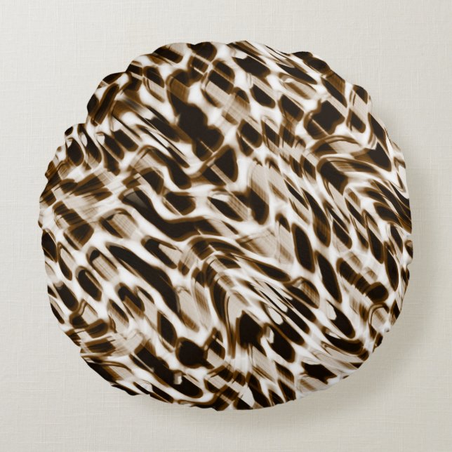 Braune Verdrehungen in Bewegung, dunkel und weiß Rundes Kissen (Vorderseite)