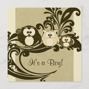 Braune Vintage-Eulen-Familien-Baby-Shower-Einladun Einladung