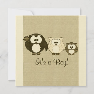 Braune Vintage-Eulen-Familien-Baby-Shower-Einladun Einladung