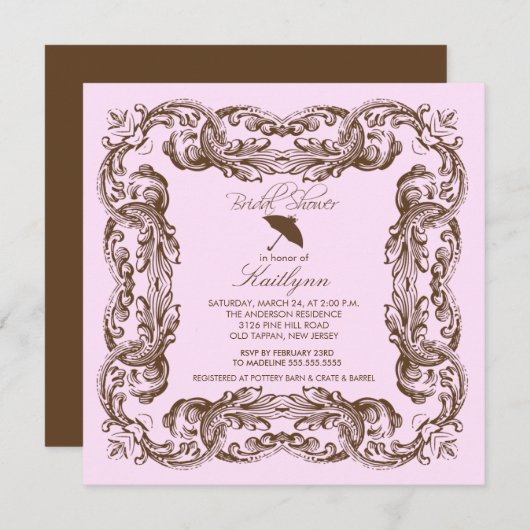 Braune Vintage Frame Bridal Dusche Einladungen (Vorne/Hinten)