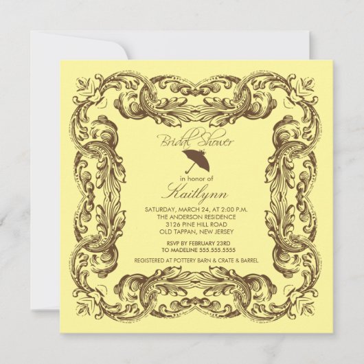 Braune Vintage Frame Bridal Dusche Einladungen (Vorderseite)