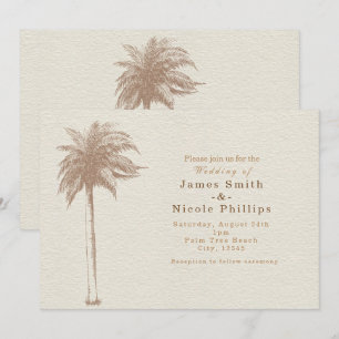 Braune Vintage-Hochzeitseinladungen mit Palme am S Einladung