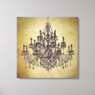 Braune Vintage-Kronleuchter-Leinwandkunst im Beige Leinwanddruck