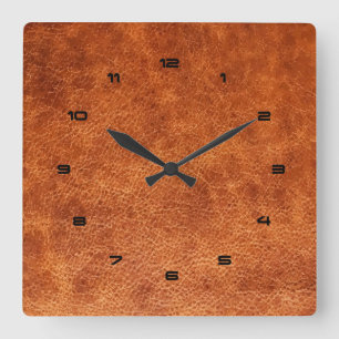 Braune Vintage-Kunstlederstruktur Quadratische Wanduhr