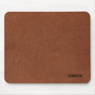 Braune Vintage-Ledertextur mit Monogramm Mousepad