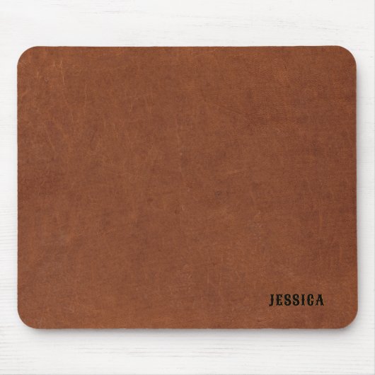 Braune Vintage-Ledertextur mit Monogramm Mousepad (Vorne)