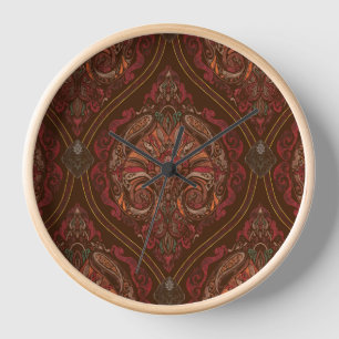 Braune Vintage-Paisley-Mandala-Wanduhr Uhr