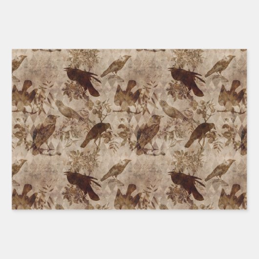 Braune Vögel und Branchen Geschenkpapier Set (Vorderseite 2)