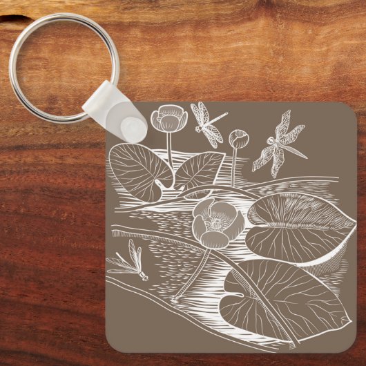 Braune Wasserliliengrafik Schlüsselanhänger (Vorderseite)