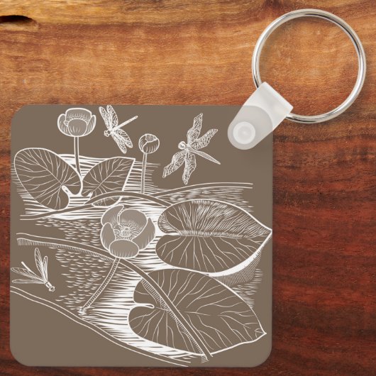 Braune Wasserliliengrafik Schlüsselanhänger (Rückseite)