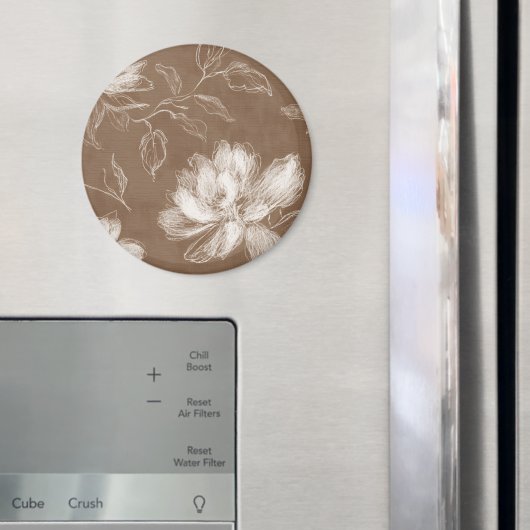 Braune Weiße Abstrakte Blumen Magnet (In Situ (Kühlschrank))