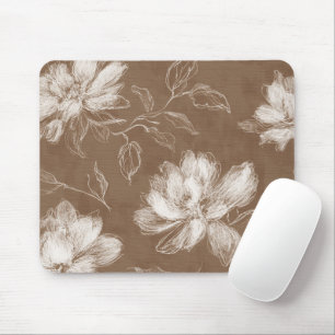 Braune Weiße Abstrakte Blumen Mousepad