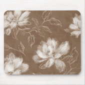 Braune Weiße Abstrakte Blumen Mousepad (Vorne)