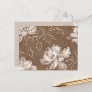 Braune Weiße Abstrakte Blumen Postkarte