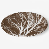 Braune, weiße Baumzweige Pappteller (Schrägansicht)