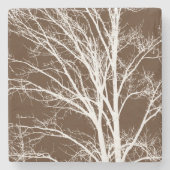 Braune, weiße Baumzweige Steinuntersetzer (Vorderseite)