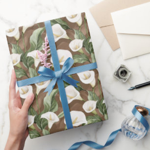 Braune Weiße Calla-Lilien-Blumen-Hochzeitsdusche Geschenkpapier