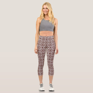 Braune Weiße Geometrische Nahtlose Hochgeschnitten Capri Leggings