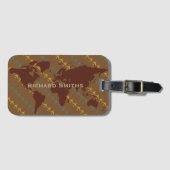 braune Weltkarte, Flugreise personalisiert Gepäckanhänger (Vorderseite (Horizontal))