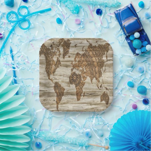 Braune Weltkarte Pappteller (Party)