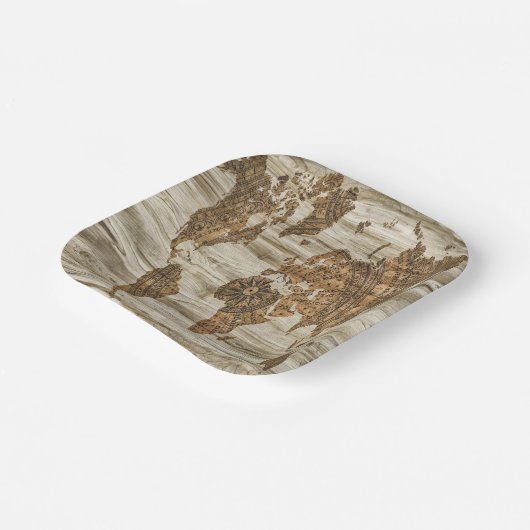 Braune Weltkarte Pappteller (Gewinkelt)