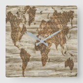 Braune Weltkarte Quadratische Wanduhr (Vorderseite)