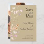 Braune Wildblumen Hochzeit speichern das Datum Einladung (Vorne/Hinten)