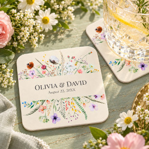 Braune Wildblumenwiese Hochzeit Rechteckiger Pappuntersetzer