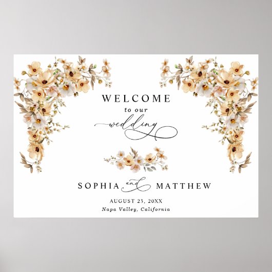 Braune Wilde Blumen Willkommen Hochzeit Poster (Vorne)