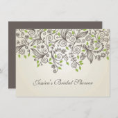 Braune Wirbel und grünes Blätter Brautparty Einladung (Vorne/Hinten)