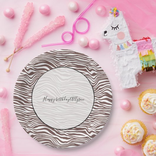 Braune Zebra-Streifen Pappteller (Party)