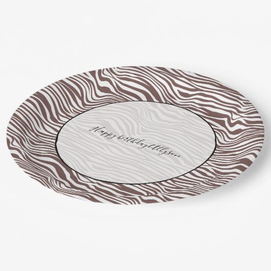Braune Zebra-Streifen Pappteller (Schrägansicht)