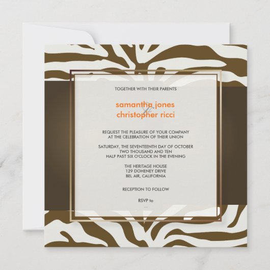 Braune Zebrastreifen/Einladung zum Hochzeitsfeiern Einladung (Rückseite)