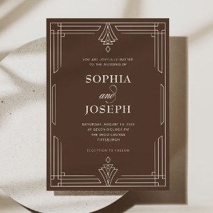 Braune zeitlose und elegante Hochzeit Einladung