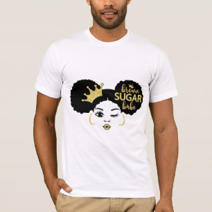 Braune Zucker-Babe in Schwarz und Gold T-Shirt