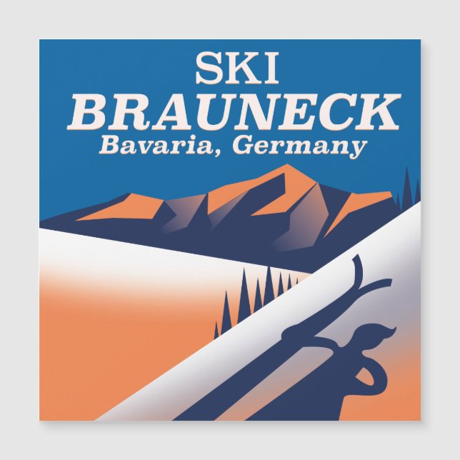 Brauneck Bayern, Vintages Skiposter. Magnetkarte (Vorderseite)