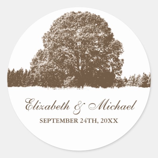 Brauneiche Hochzeit im Herbst Tree Label Runder Aufkleber (Vorderseite)