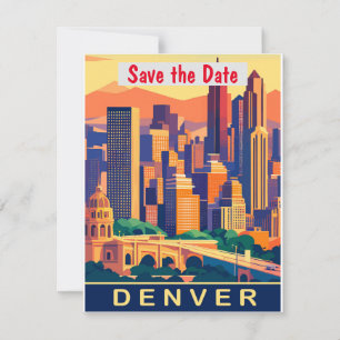 Brauneinvitation im Vintage-Stil mit Denver-Skylin Save The Date