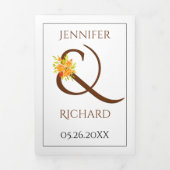 Brauner Ampersand mit orangefarbenen Rose Hochzeit Dreifach Gefaltete Einladung (Cover)